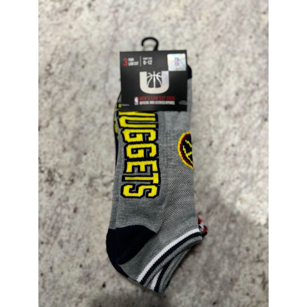 Official NBA U 3 Pair Low Cut Denver Nuggets Logo‎ Socks New NWT Mens Size 6-12
